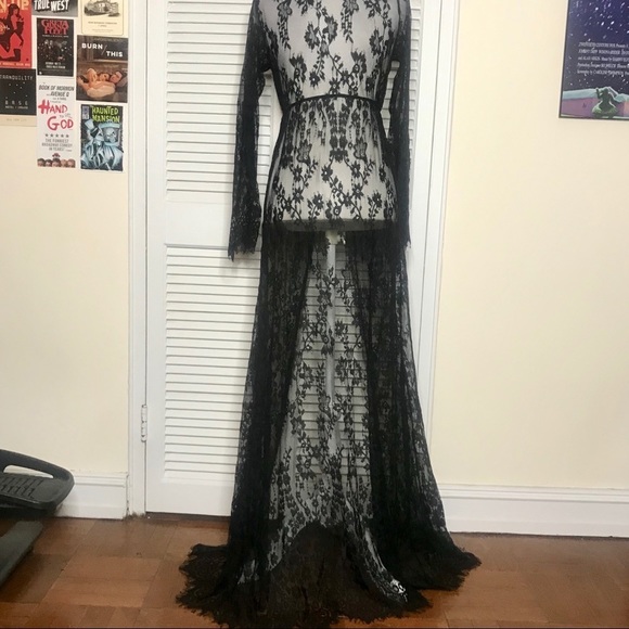 NWOT Black Long Sleeve Lace Lingerie Gown - Picture 6 of 6